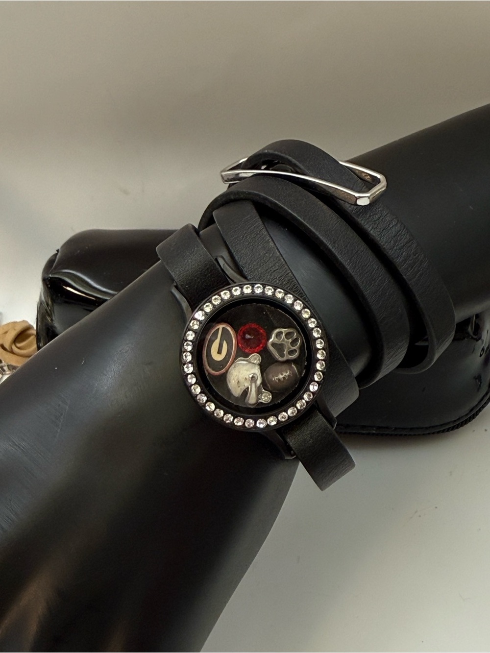 Green Bay Packers Origami Owl Leather Wrap Locket Bracelet With Floating Charms